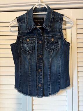 Maurices Blue Denim Button-Front Vest